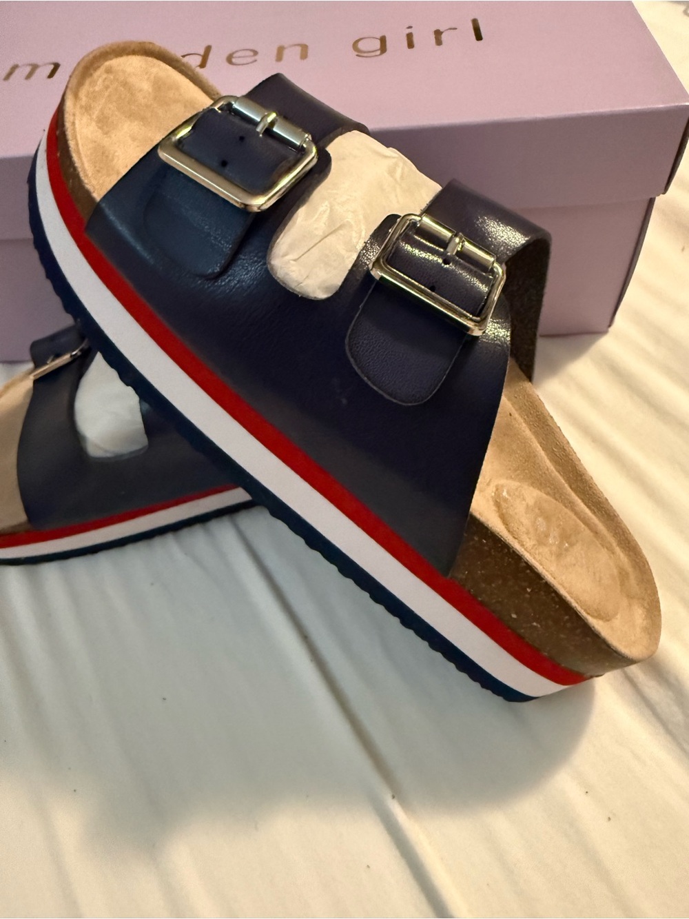 Madden Girl Navy/red white and blue Double-Buckle Slide Sandals